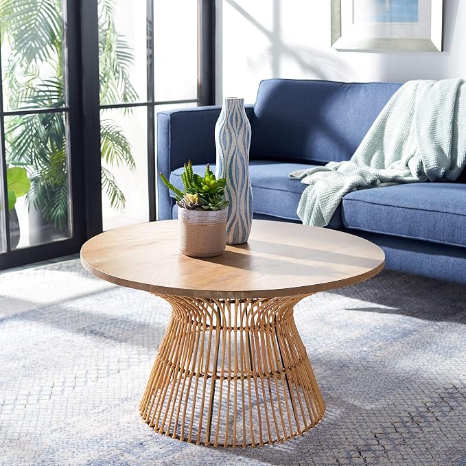 Safavieh Home Collection Whent Coastal Natural and Black Round Coffee Table - Image 2