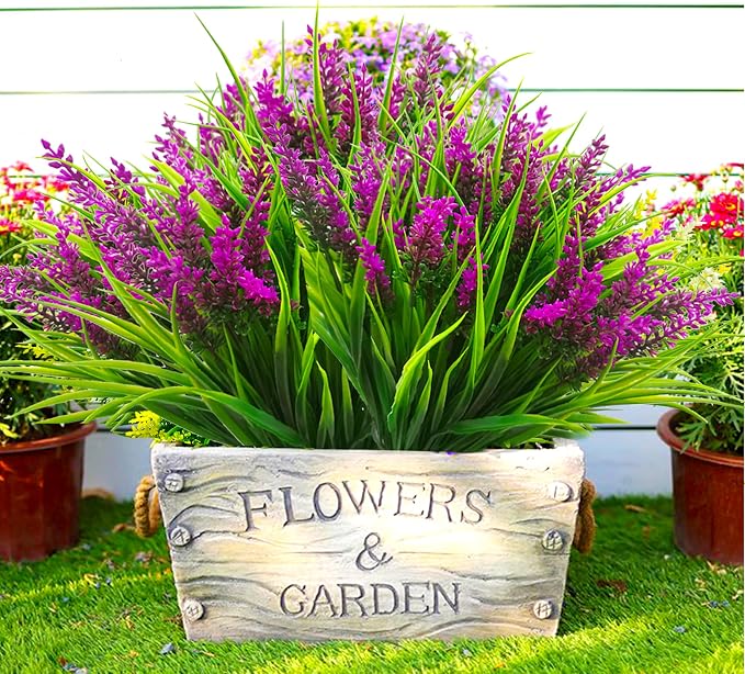 Artificial Plants Outdoor, Lavender Artificial Flowers Plastic Fake Faux - Image 5