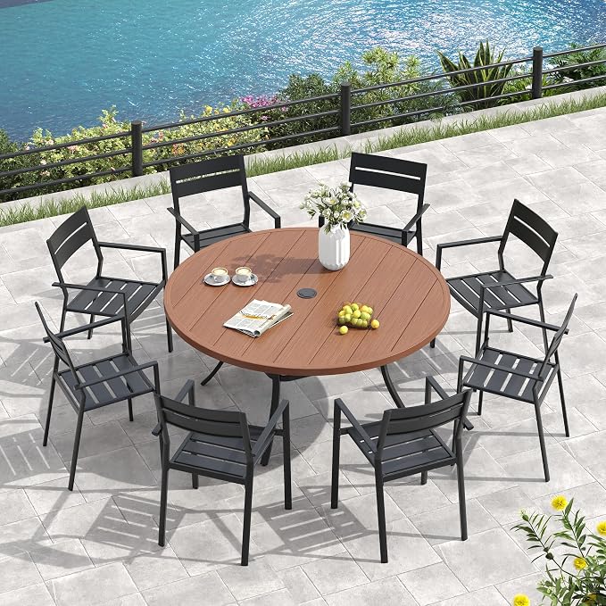 VICLLAX 63" Round Patio Table, Outdoor Dining Table - Image 7