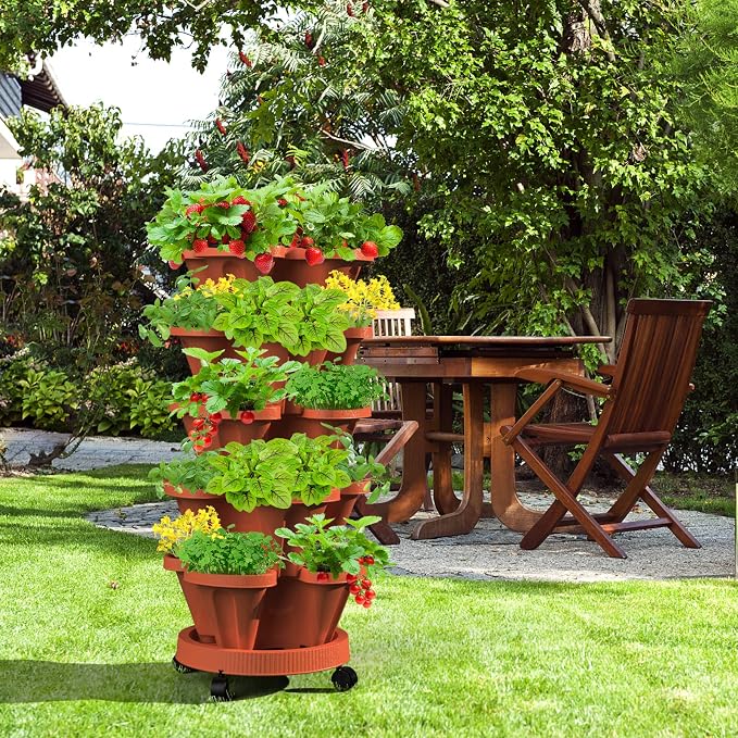 Strawberry Stackable Planter, Vertical Tower Garden, 5 Tiered Stacking Herb - Image 3