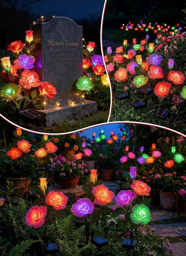 Brightown Outdoor Solar Flower Lights, 4 Pack 7-Color Changing Solar Garden - Image 8