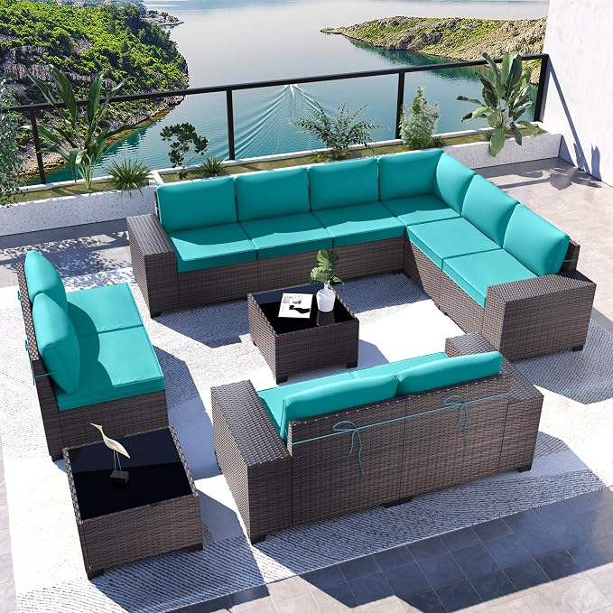 Kullavik 12 Pieces Outdoor Patio Furniture Set PE Wicker Rattan Sectional Sofa by KULLAVIK