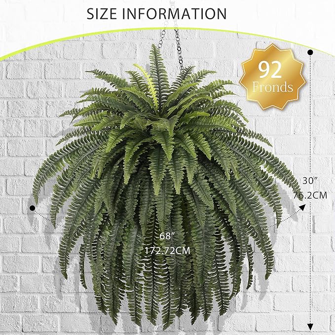 68" Artificial Ferns for Outdoor, UV Resistant Giant Faux Boston Fern Bush - Image 3