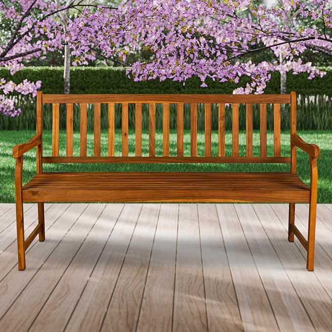 JONATHAN Y BNH101A Laurel 59.1" 3-Seat Slat-Back 600-Lbs Support Acacia Wood - Image 5
