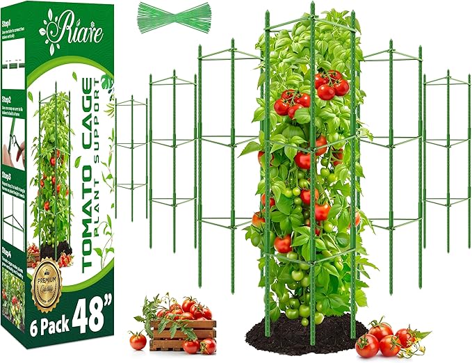 Riare 6 Pack 4 FT Tomato Cages for Garden- 48inches Heavy Duty Garden Stakes by Riare