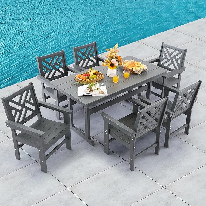 HDPE Dining Table Set for 6, 7-Piece Outdoor Table and Chairs Include 6 Dining by Unknown