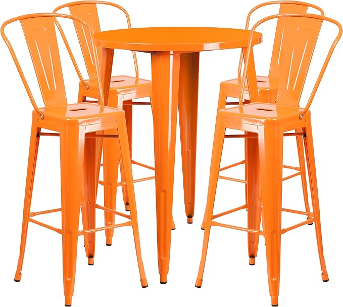 Flash Furniture Callum Commercial Grade 30" Round Orange Metal Indoor-Outdoor - Image 2