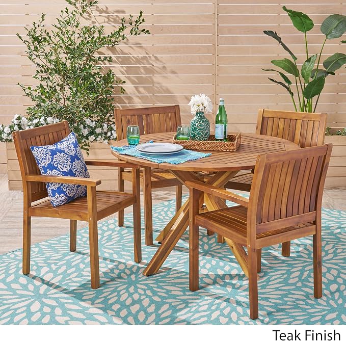 Christopher Knight Home Kally Outdoor Five Piece Acacia Dining Set, Teak Finish - Image 3