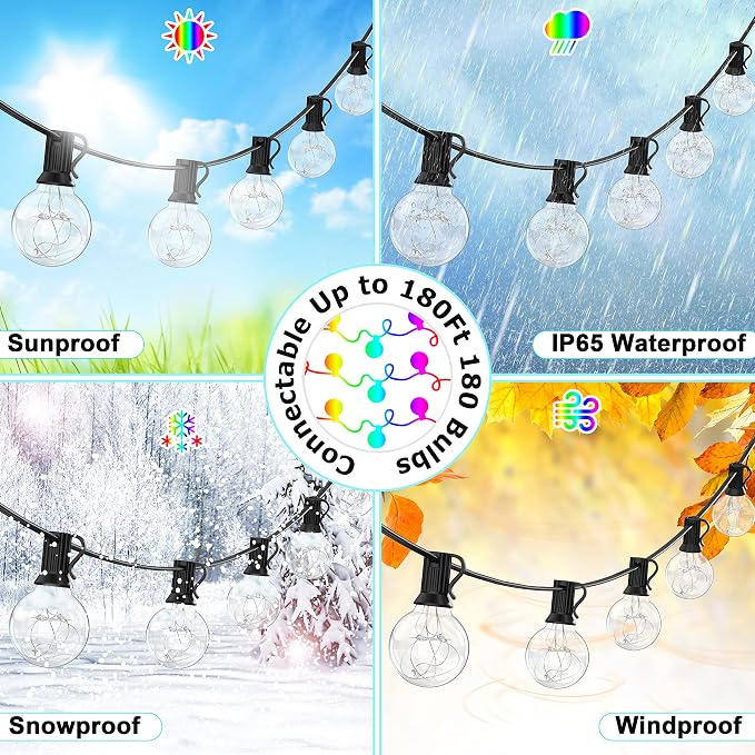 LED Outdoor String Lights, 30FT Connectable G40 Patio Light Outdoor Waterproof - Image 4