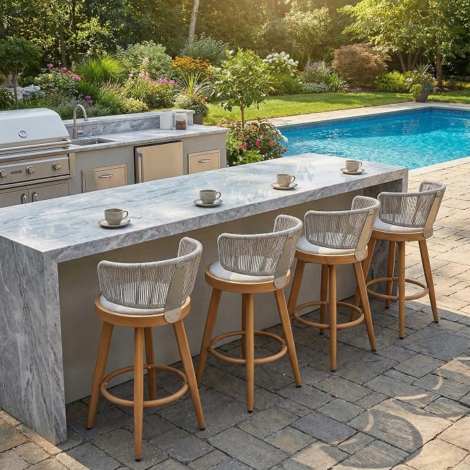 PURPLE LEAF Outdoor Counter Height Bar Stools Set of 4 26 Inch Patio Swivel Bar by Unknown