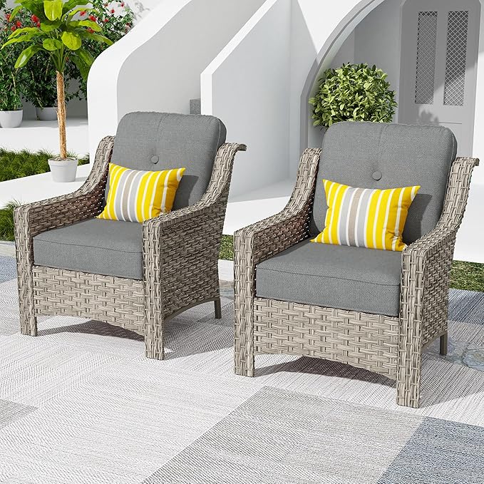 HOOOWOOO 2 Piece Patio Chairs Set, Outdoor Wicker Chairs, All Weather Resistant by DesignforBetterLife