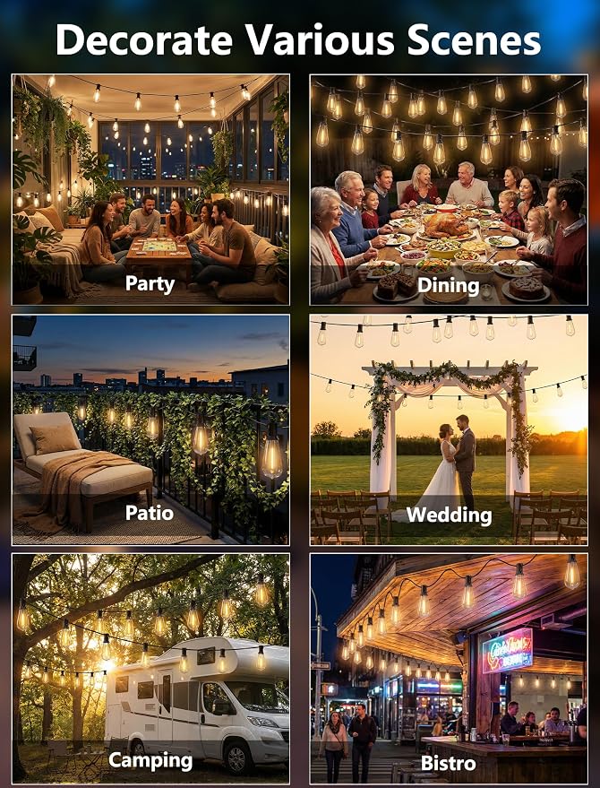 LED Outdoor Lights for Patio 20Ft, Waterproof Patio String Lights - Image 5