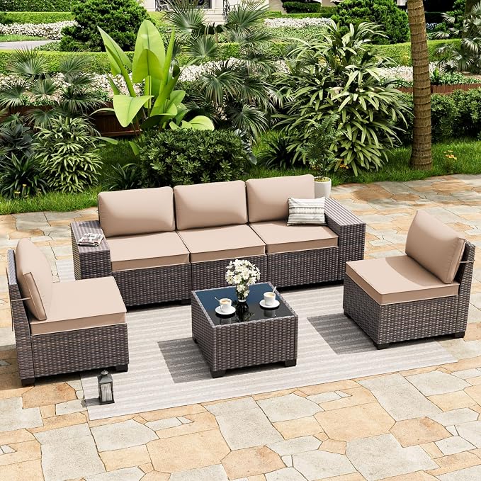 ALAULM 6 Pieces Patio Furniture Set, Oversized Seat/Armrest and High Back - Image 2