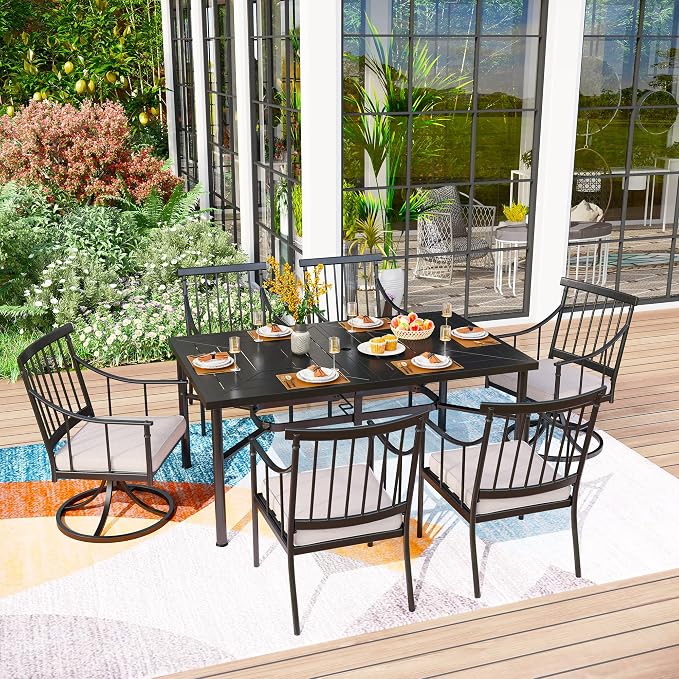 PHI VILLA 7 Pieces Patio Dining Table Set - Image 8