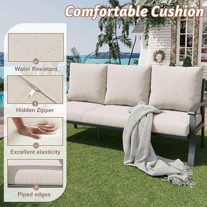 HOMREST Outdoor Couch Aluminum Patio Furniture Sofa, 3-Seat All-Weather Metal - Image 5