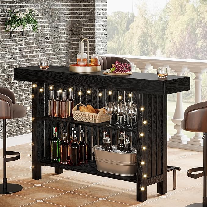 Tribesigns Black Large Home Bar Unit, 2-Tier Mini Bar Table Height Pub Table - Image 6