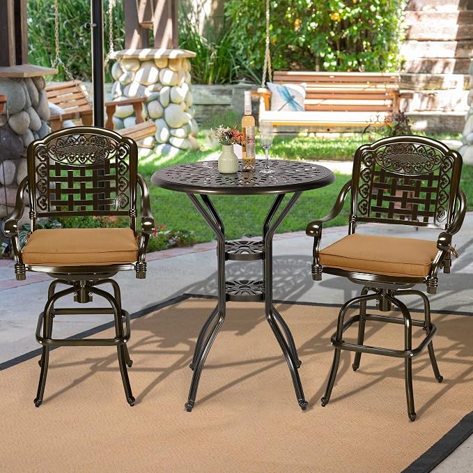 VIVIJASON 3-Piece Outdoor Swivel Bar Stools Set, All Weather Cast Aluminum - Image 5