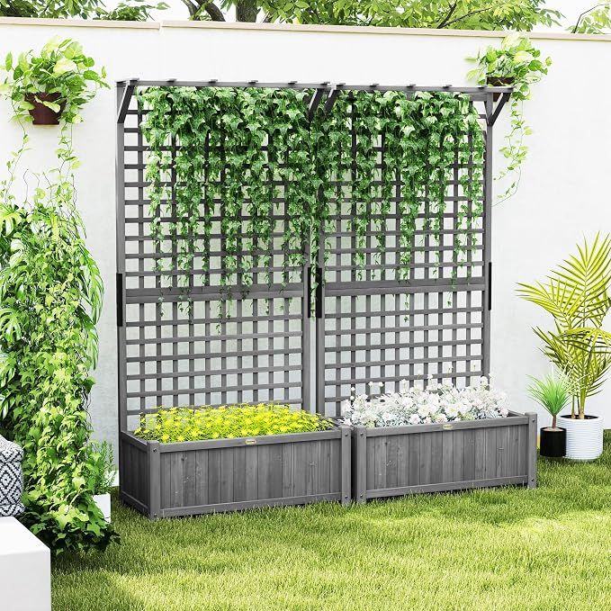 Outsunny Wood Planter with Trellis, Raised Garden Bed - Image 2