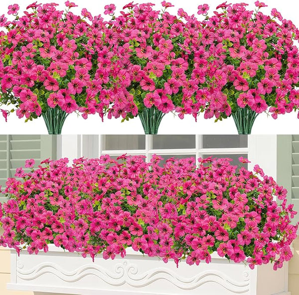 Bassion Artificial Flowers for Outdoors, 24 Bundles UV Resistant Fake Flowers by Bassion