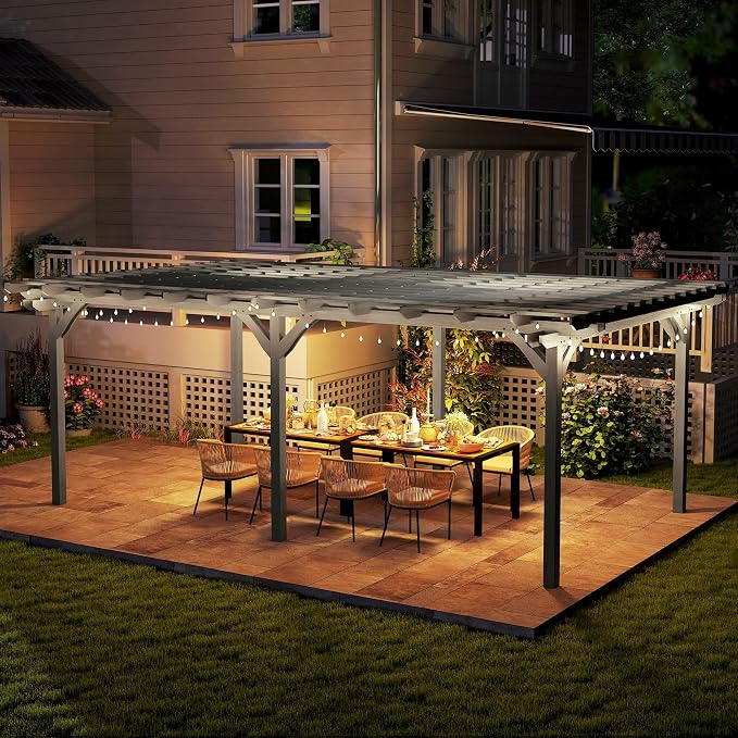 Outsunny 12' x 20' Outdoor Pergola, Wood Gazebo Grape Trellis - Image 8