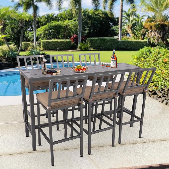 Outdoor Bar Chairs & Table, Metal Patio Bar Set, 7-Piece Set - Image 2