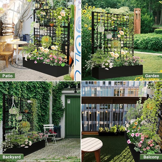 Metal Planter with Trellis 72" x 47’’ x 16", Raised Garden Bed with Trellis - Image 7