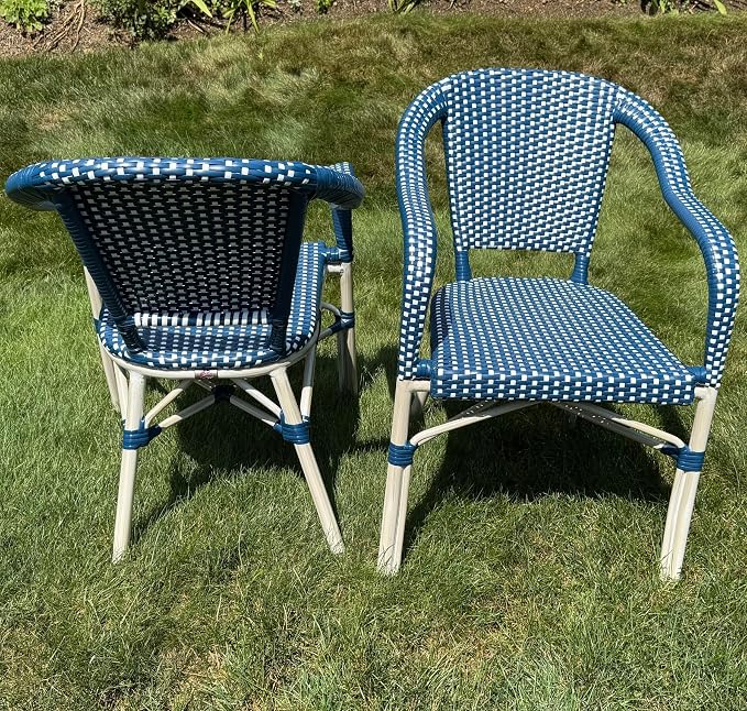 PURPLE LEAF Dining Chair Set of 2 Outdoor French Bistro Chairs Hand-Woven - Image 2