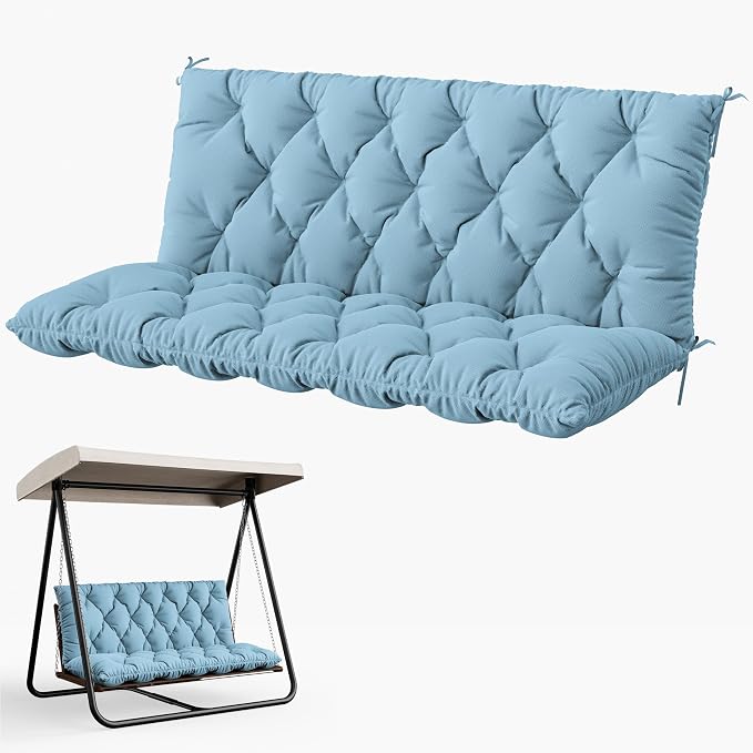 Porch Swing Cushion with Backrest 2-3 Seater Outdoor Bench Cushions Waterproof by Snubbull