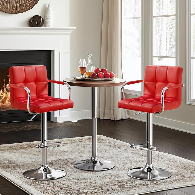 Yaheetech Bar Stools Set of 2, PU Leather Adjustable Swivel Barstools, - Image 5