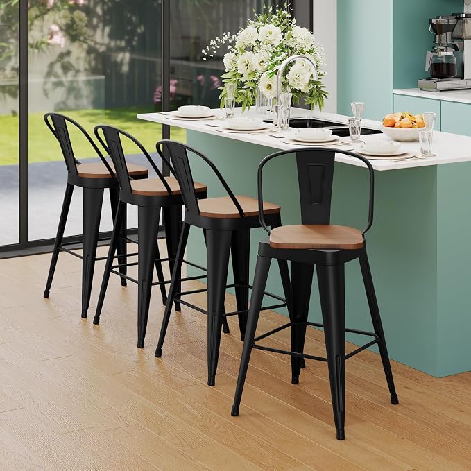 Aklaus Swivel Bar Stools 30 inch Metal Swivel Bar Height Barstools Set of 4 - Image 8