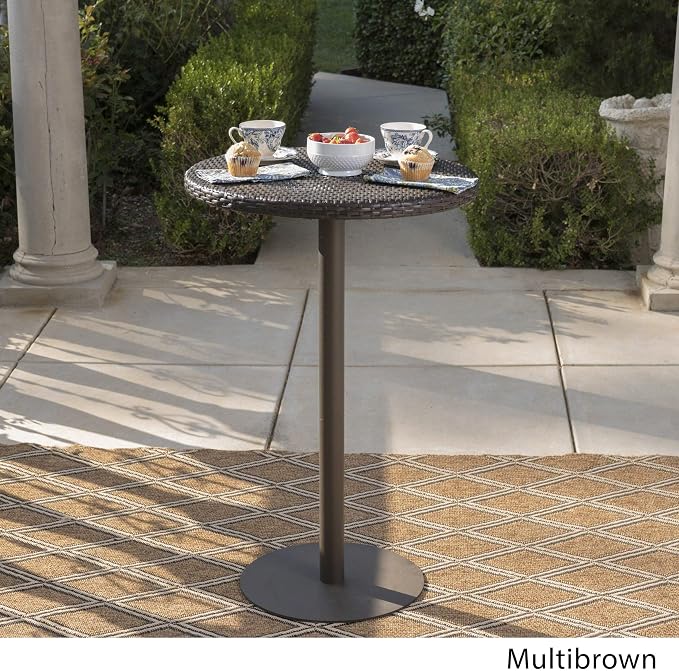 Outdoor 23-inch Round Wicker Bar Table Brown Modern Contemporary Iron Glossy - Image 2