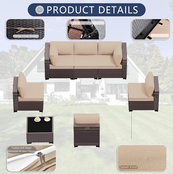 Outdoor Patio Furniture Set, 7 Pieces Outdoor Sectional Furniture Patio Sofa - Image 4