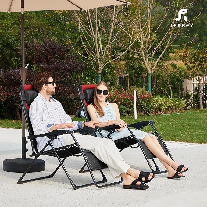 JEAREY Oversized Padded Zero Gravity Chairs, Folding Lounge Chair Outdoor Patio - Image 8