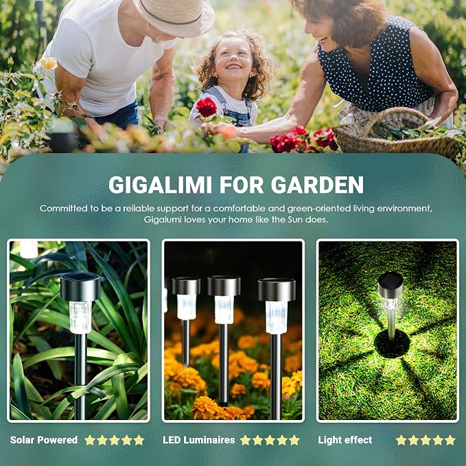 GIGALUMI 16 Pack Solar Lights Outdoor Waterproof, Stainless Steel LED Solar - Image 2
