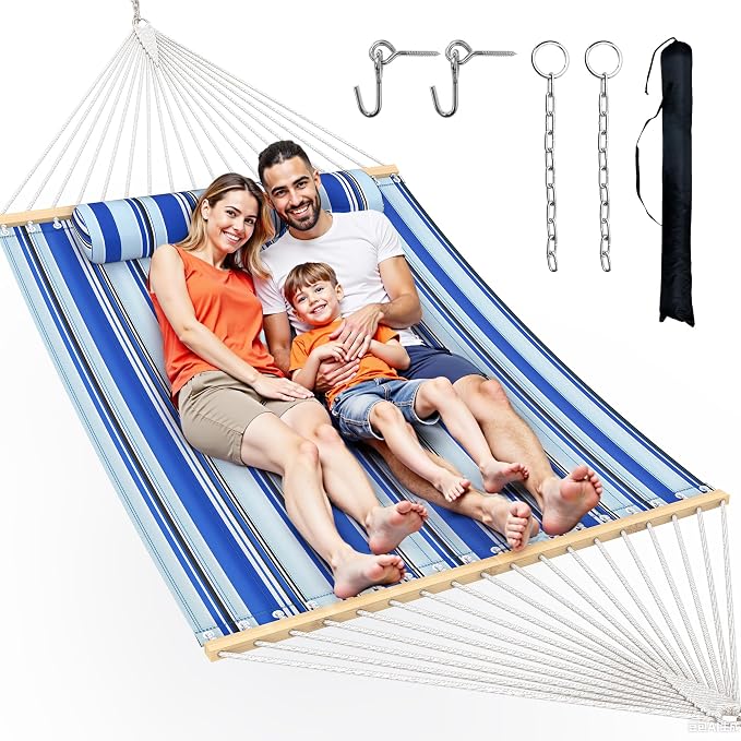 Double Hammock with Spreader Bar, Soft Pillow, Max Load 500lbs, Portable Hammock by Unknown