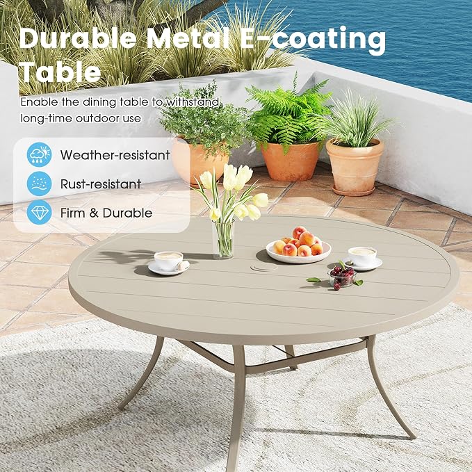 Patio Dining Table for 8-10, Round Metal Outdoor Table - Image 5
