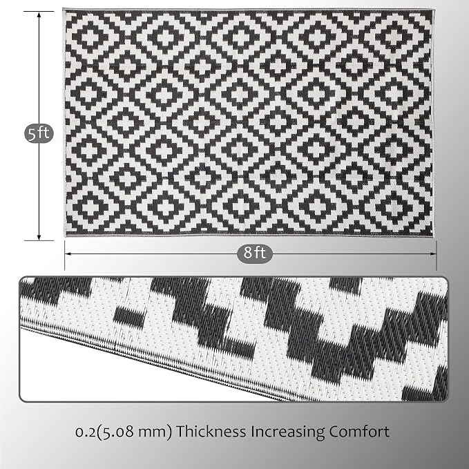 SAND MINE Waterproof Outdoor Rug 5x8 ft, Plastic Reversible Rug, Modern Area Rug - Image 2