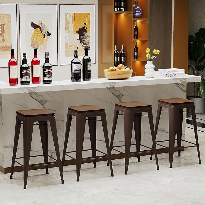 Alunaune 24" Metal Counter Height Bar Stools Set of 4 Backless Stackable by HomeFurniture