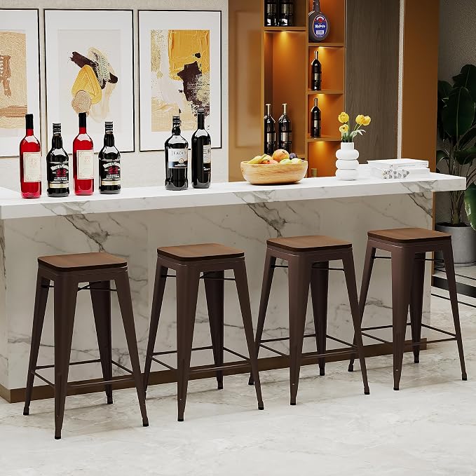 Alunaune 26" Metal Counter Height Bar Stools Set of 4 Backless Stackable by HomeFurniture