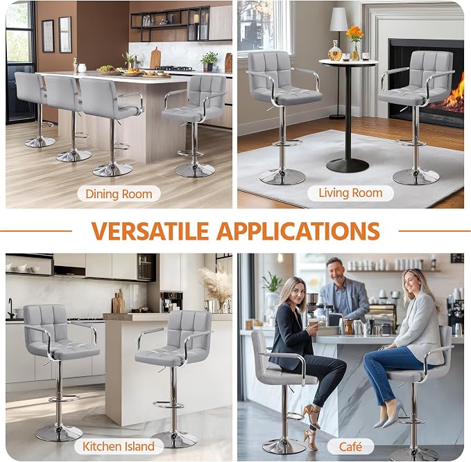 Yaheetech Bar Stools Set of 2, PU Leather Adjustable Swivel Barstools, - Image 7
