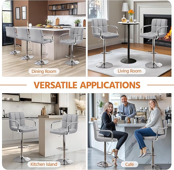 Yaheetech Bart Stools Set of 4, PU Leather Adjustable Barstools - Image 6