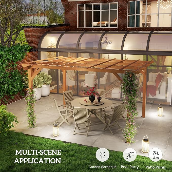 Outsunny 10' x 13' Outdoor Pergola, Wood Gazebo Grape Trellis - Image 8