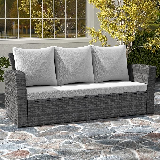 Wisteria Lane All Weather Wicker Patio Couch, 3 Seats Patio Sofa by WisteriaLane
