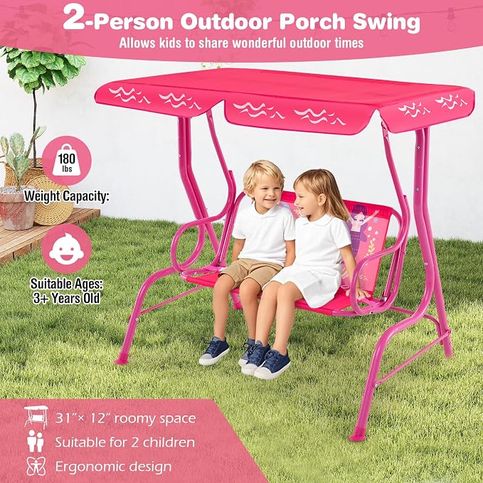 HONEY JOY Kids Patio Swing, 2-Seater Outdoor Porch Swing Lounge Chair, - Image 3