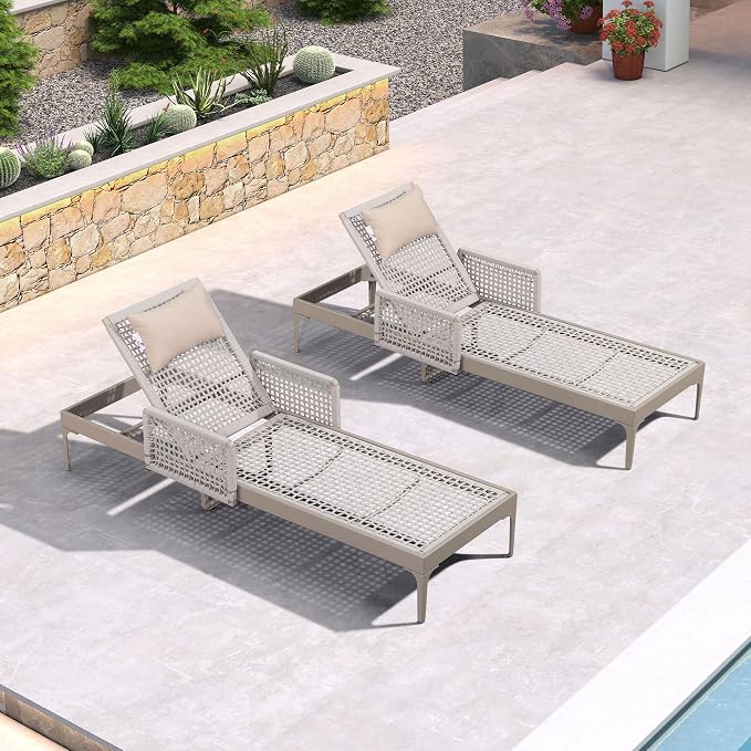 PURPLE LEAF 2 Pieces Outdoor Chaise Lounge Set Rattan Wicker Lounger - Image 2