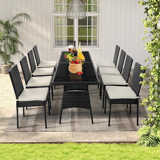 Tangkula 10 Pieces Wicker Patio Dining Set, Outdoor Rattan Table & Chairs Set - Image 2