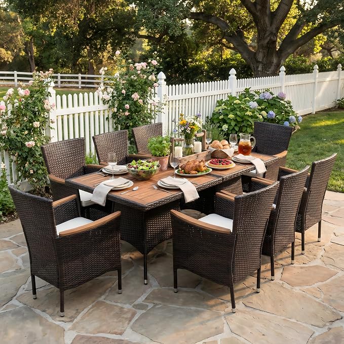 Wisteria Lane 10-Pieces Outdoor Patio Table and Chairs, Rattan Patio Table Set by WisteriaLane