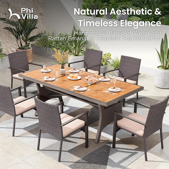PHI VILLA Outdoor Dining Table for 6/8, Large Farmhouse Modern Furniture for - Image 2