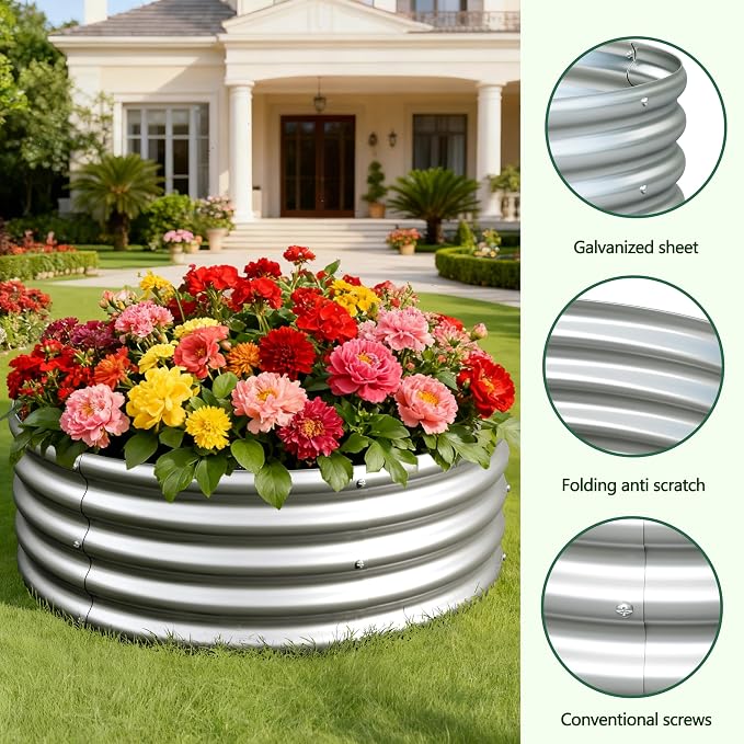 3x3x1ft Galvanized Round Raised Garden Bed, Outdoor Planter Box Metal Patio Kit - Image 3