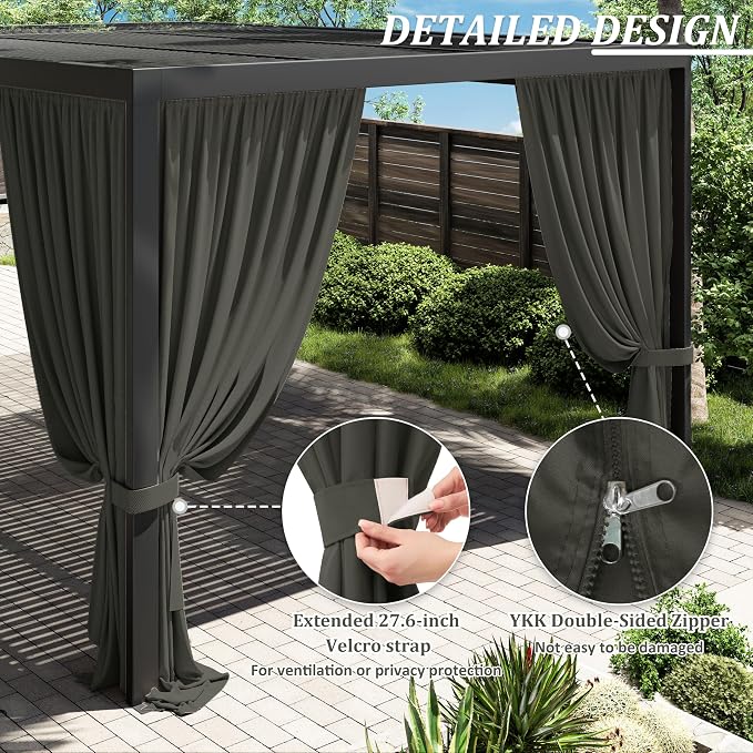 Gazebo Universal Replacement Privacy Curtain, 4-Panels Sidewall Curtains - Image 4